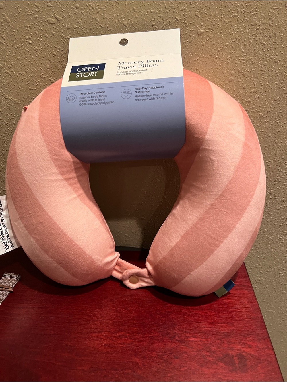Open Story Pink Striped Memory Foam Travel Neck Pillow